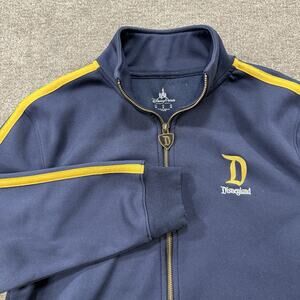 Disney Parks Disneyland Mens Small Track Jacket Navy Blue Yellow Stripe Full Zip